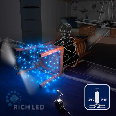 Светодиодные гирлянды RichLed Нить 10 м, 24 В, пост.свеч, IP 65, герм.колп, прозр.провод, синий