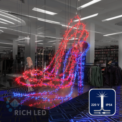 Светодиодные гирлянды RichLed Нить 10 м, 220 В, мерц, IP54, прозр.провод, цвет красный