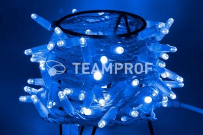 Светодиодная гирлянда нить Teamprof, 10м,100 LED, 24В, мерцание, бел.провод, герм.колп.,синий