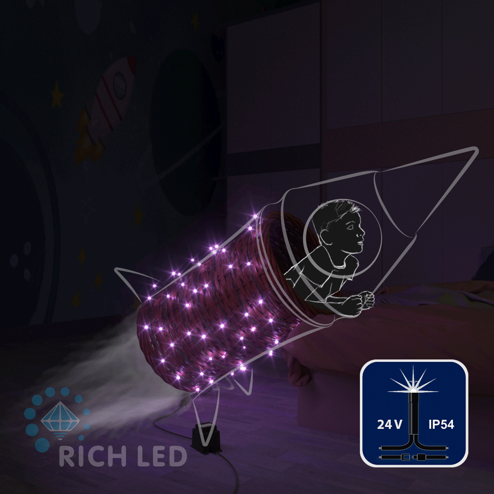 Качественная картинка Светодиодные гирлянды RichLed Нить 10 м, 24 В, мерцание, черный провод, цвет фиолетовый