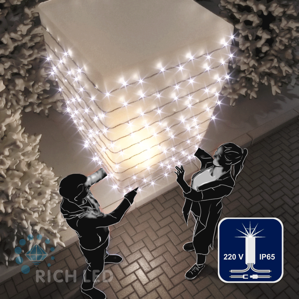 Светодиодные гирлянды RichLed Нить 10 м, 220 В, мерц, IP 65, герм. колп, прозр.провод, цвет белый Качественная картинка Светодиодные гирлянды RichLed Нить 10 м, 220 В, мерц, IP 65, герм. колп, прозр.провод, цвет белый
