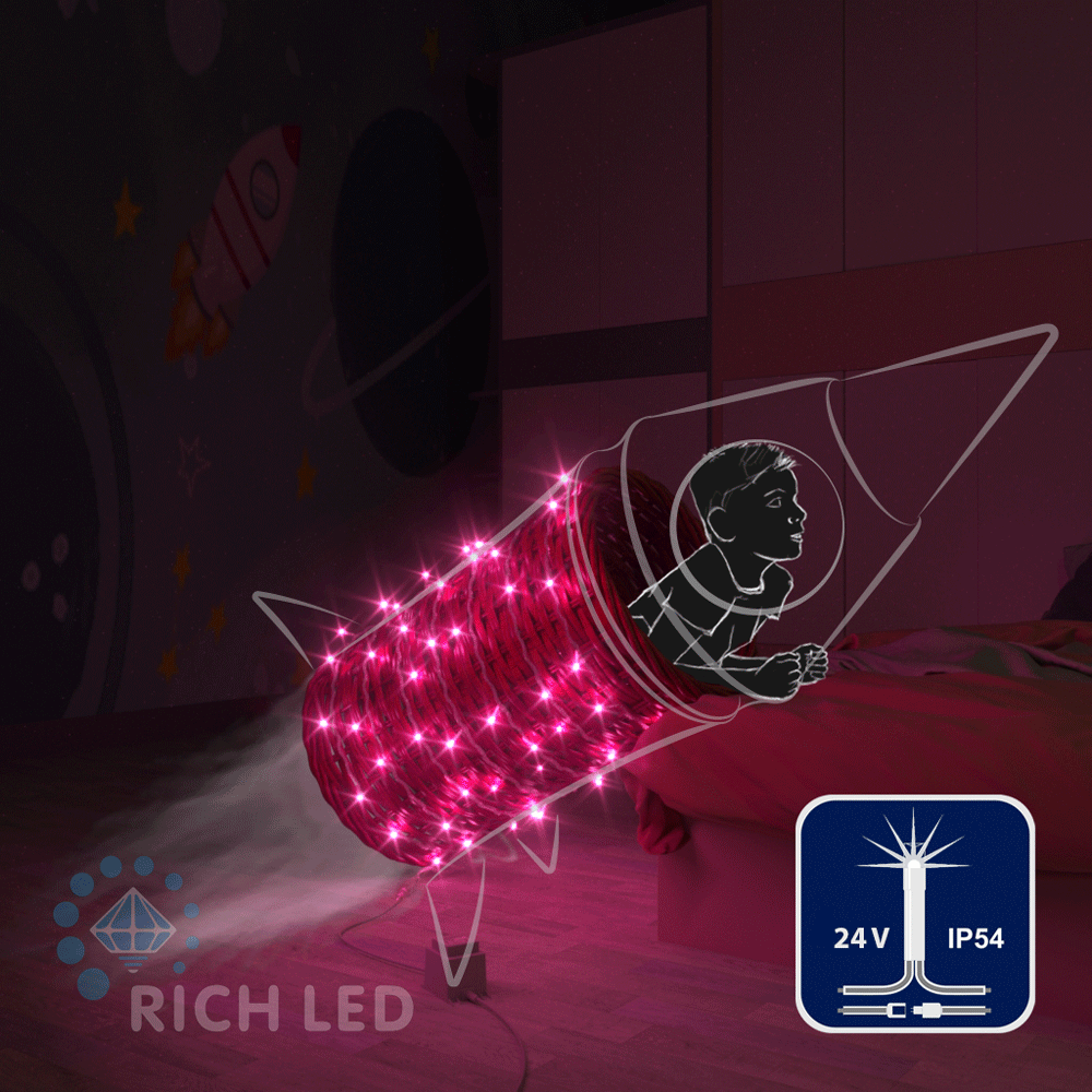 Светодиодные гирлянды RichLed Нить 10 м, 24 В, мерцание, прозр.провод, цвет розовый Качественная картинка Светодиодные гирлянды RichLed Нить 10 м, 24 В, мерцание, прозр.провод, цвет розовый