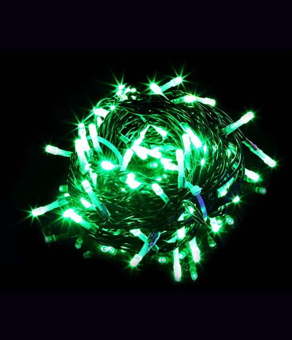 Качественная картинка Светодиодная нить Laitcom, 10м, 24V, 100 LED, IP54, прозр. провод, зеленый (мерц БЕЛЫЙ ДИОД)