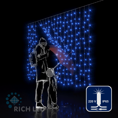 Светодиодный занавес RichLed, 2*1,5 м облегченный, 220 В, мерцание, IP 65, герм. колпачок, синий Светодиодный занавес RichLed, 2*1,5 м облегченный, 220 В, мерцание, IP 65, герм. колпачок, синий