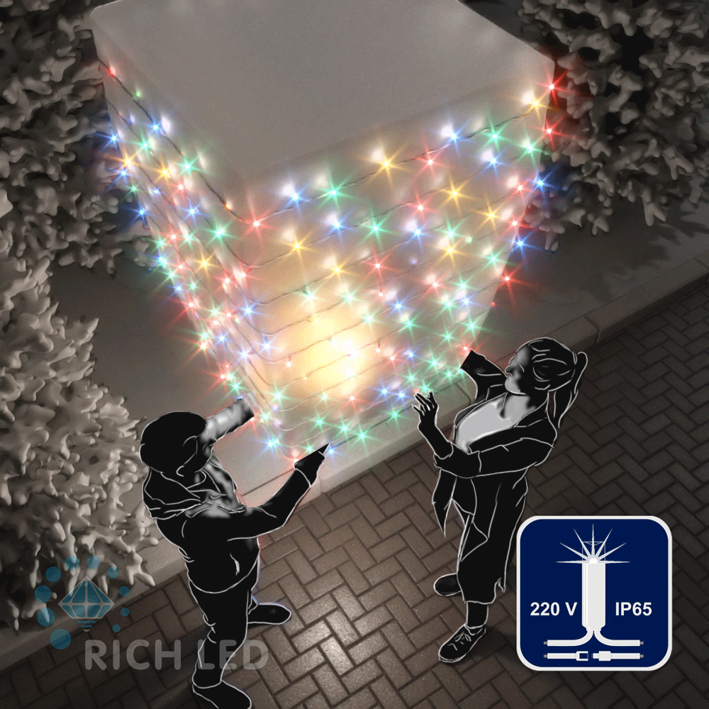 Качественная картинка Светодиодные гирлянды RichLed Нить 10 м, 220 В, мерц, IP 65, герм.колпачок, белый пров, мульти цвет