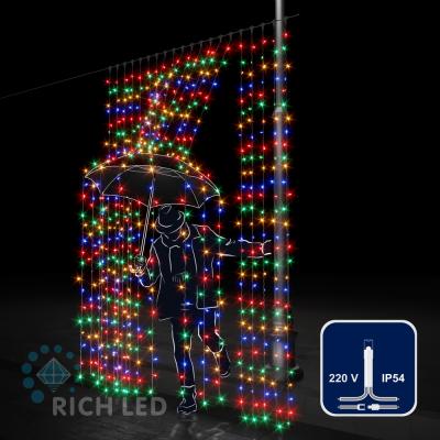 Светодиодный занавес RichLed, 2*3 м, 220 В, постоянное свечение, IP54, цвет мульти