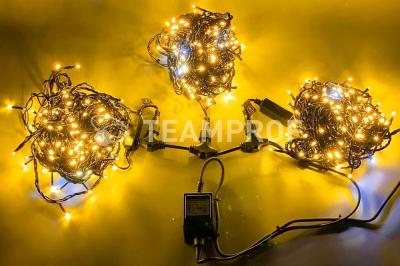 Светодиодная гирлянда спайдер Teamprof, 3 нити по 20м, мерцание, черный провод, желтая Светодиодная гирлянда спайдер Teamprof, 3 нити по 20м, мерцание, черный провод, желтая