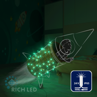 Светодиодные гирлянды RichLed Нить 10 м, 24 В, мерцание, IP65, герм.колп, белый провод, цвет зеленый