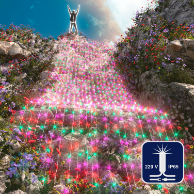Светодиодный занавес RichLed, 2*9 м, 220 В, мерцание, IP 65, герм.колп., красный, зеленый, розовый