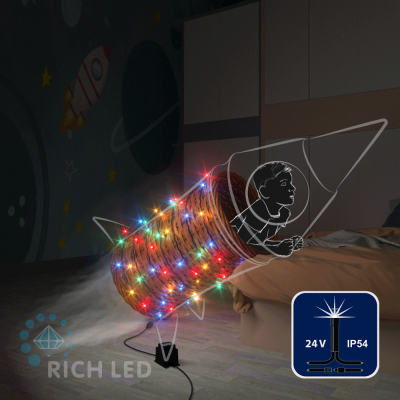 Светодиодные гирлянды RichLed Нить 10 м, 24 В, мерц, черный провод, мульти цвет