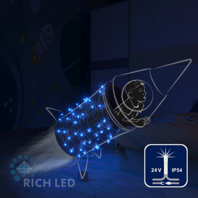 Светодиодные гирлянды RichLed Нить 10 м, 24 В, мерцание, прозр. провод, цвет синий