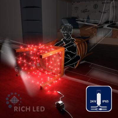 Светодиодные гирлянды RichLed Нить 10 м, 24 В, пост. свеч, IP 65, герм. колп, прозр. провод, красный