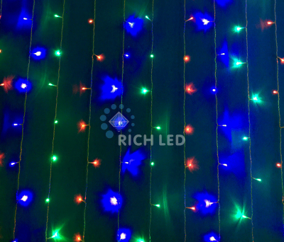 Светодиодный занавес RichLed, 2*3 м, 220 В, 8 режимов свечения, IP54, цвет мульти