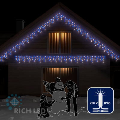 Светодиодная бахрома RichLed 3*0,5 м, 220 В, мерцание, цвет синий+белый, IP54, прозрачный провод