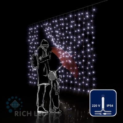 Светодиодный занавес RichLed, 2*1,5 м облегченный, 220 В, постоянное свечение, IP54, цвет белый