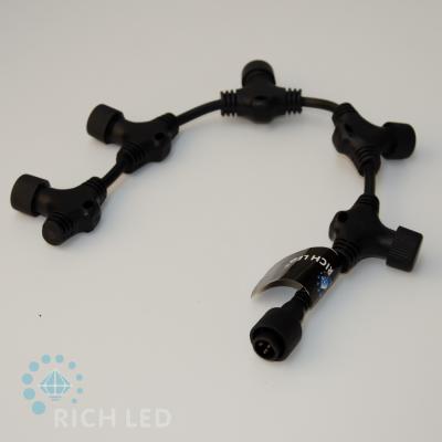 Разветвитель, 0.6 м, 5 лучей, 3 pin, 3-х проводной, черный.