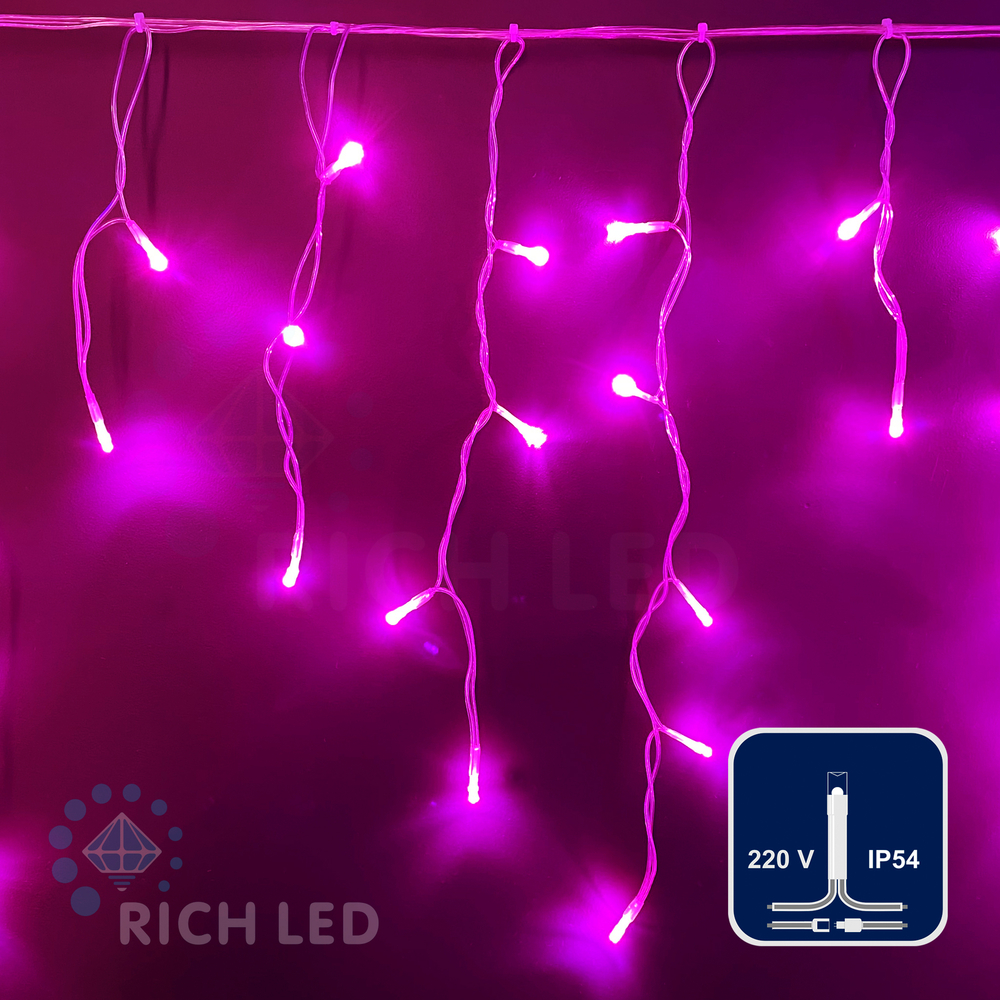 Качественная картинка Светодиодная бахрома Rich LED 3*0,9 м, 220 В, мерцание, цвет розовый IP 54, прозрачный провод