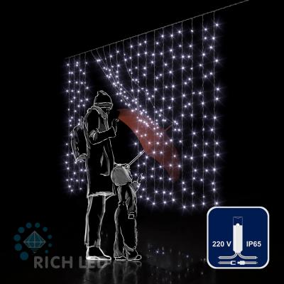 Светодиодный занавес RichLed, 2*1,5м, облег.прозр.пров, 220 В, пост.свеч, IP 65, герм.колп., белый