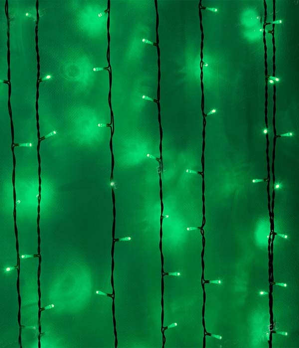Качественная картинка Светодиодный занавес Laitcom, 2x2м, 220В, 400 LED, IP44, прозр. пр., зеленый