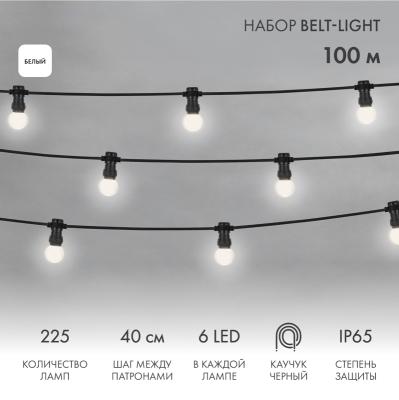 Набор ЕВРО Белт-Лайт 2 жилы, 100м, шаг 40см, 225 LED-ламп, БЕЛЫЙ, 45мм (6 LED), плоский провод каучу