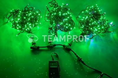 Светодиодная гирлянда спайдер Teamprof, 3 нити по 20м, мерцание, черный провод, зеленая Светодиодная гирлянда спайдер Teamprof, 3 нити по 20м, мерцание, черный провод, зеленая
