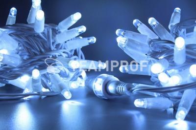 Светодиодная гирлянда нить TeamProf 10 м, 100 LED, 220В, мерцание, белый пр, герметичный колп, белый