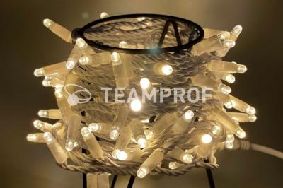 Светодиодная гирлянда нить Teamprof, 10м, 100 LED, 24В, мерцание, бел.провод, герм.колп., т.белый