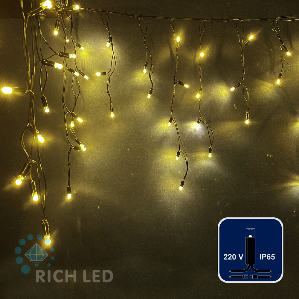 Качественная картинка Светодиодная бахрома Rich LED 3*0.5 м, пост. свечение, черн. провод, IP65, теп белый RL-i3*0.5-CB/WW