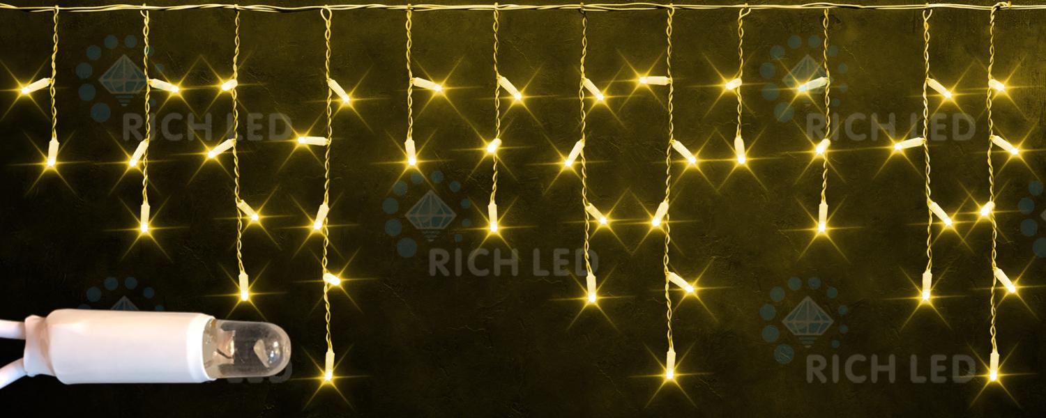 Светодиодная бахрома Rich LED 3*0,5 м, 220 В, пост. свеч., резин., IP 65, герм. колпачок, желтый Качественная картинка Светодиодная бахрома Rich LED 3*0,5 м, 220 В, пост. свеч., резин., IP 65, герм. колпачок, желтый