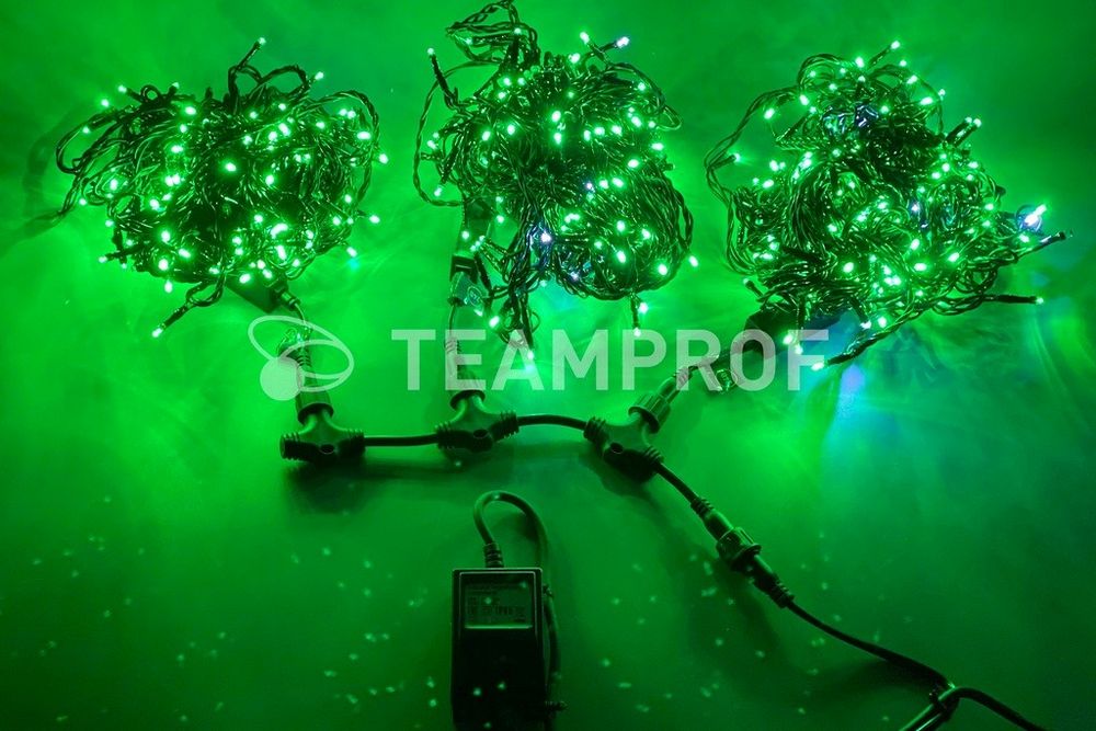 Светодиодная гирлянда спайдер Teamprof, 3 нити по 20м, мерцание, черный провод, зеленая Качественная картинка Светодиодная гирлянда спайдер Teamprof, 3 нити по 20м, мерцание, черный провод, зеленая