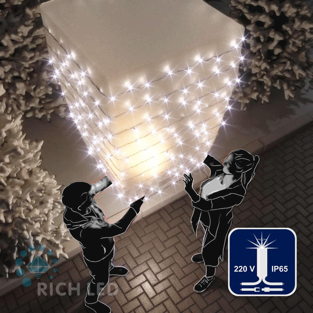 Светодиодная гирлянда RichLed Нить 10 м, 220 В, мерц, IP 65, герм. колпачок, белая резина, белый Качественная картинка Светодиодная гирлянда RichLed Нить 10 м, 220 В, мерц, IP 65, герм. колпачок, белая резина, белый