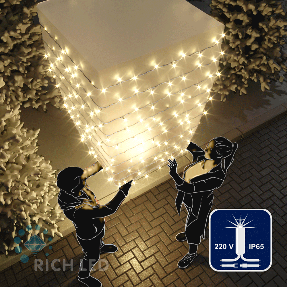 Светодиодные гирлянды RichLed Нить 10 м, 220 В, мерц, IP 65, герм.колпачок, белый пров, теплый белый Качественная картинка Светодиодные гирлянды RichLed Нить 10 м, 220 В, мерц, IP 65, герм.колпачок, белый пров, теплый белый
