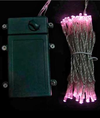 Светодиодная нить на батарейках 5м светло-розовая, 50 LED, провод прозрачный Силикон, IP65 Светодиодная нить на батарейках 5м светло-розовая, 50 LED, провод прозрачный Силикон, IP65