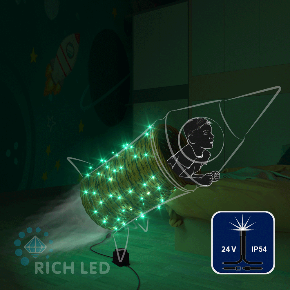 Светодиодные гирлянды RichLed Нить 10 м, 24 В, мерц, черн.провод, цвет зеленый Качественная картинка Светодиодные гирлянды RichLed Нить 10 м, 24 В, мерц, черн.провод, цвет зеленый