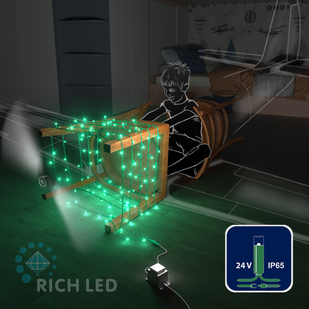 Светодиодные гирлянды RichLed Нить 10 м, 24 В, пост.свечение, зеленый провод, IP65, герметичный, зе Качественная картинка Светодиодные гирлянды RichLed Нить 10 м, 24 В, пост.свечение, зеленый провод, IP65, герметичный, зе