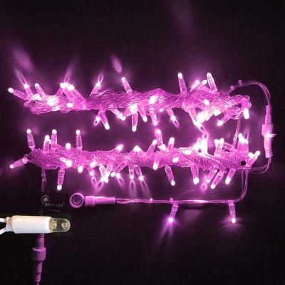 Светодиодная гирлянда нить Teamprof, 10м, 100 LED, 24В, статика, прозр. провод, герм.колп.,розовый Светодиодная гирлянда нить Teamprof, 10м, 100 LED, 24В, статика, прозр. провод, герм.колп.,розовый