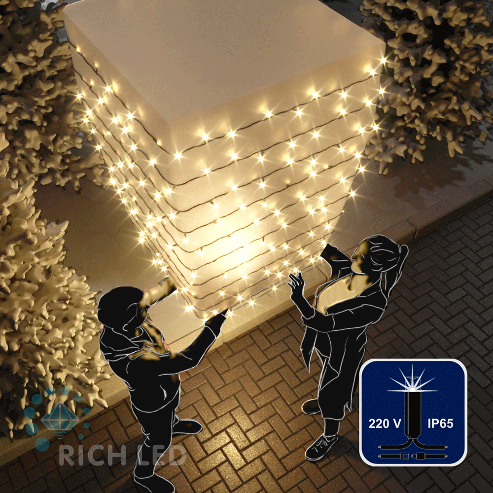 Светодиодные гирлянды RichLed Нить 10 м, 220 В, мерц, IP 65, герм колп, черный провод, теплый белый Качественная картинка Светодиодные гирлянды RichLed Нить 10 м, 220 В, мерц, IP 65, герм колп, черный провод, теплый белый